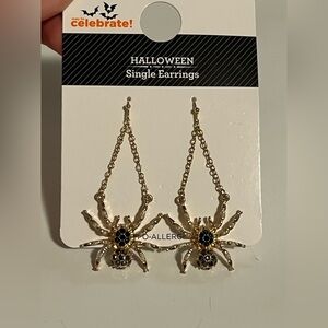 NEW Gold tone and Black Spider Earrings